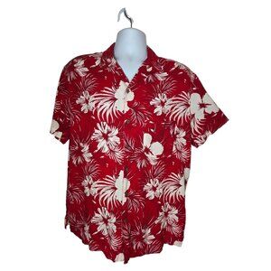 Red & White Floral Hawaiian Short Sleeve Men's Top George L Rayon